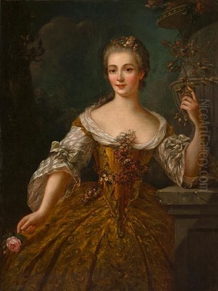 A Portrait Of A Lady (madame De Vaudrieres?) Oil Painting by Robert Levrac-Tournieres