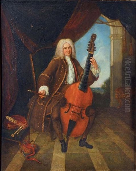 Gentilhomme Jouant De La Viole De Gambe Oil Painting by Robert Levrac-Tournieres