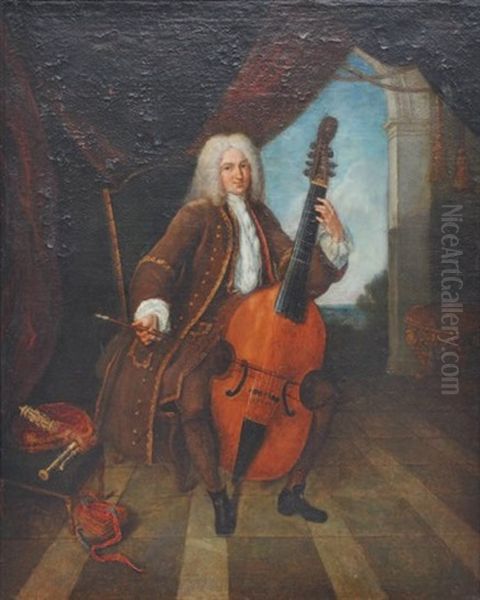 Gentilhomme Jouant De La Viole De Gambe Oil Painting by Robert Levrac-Tournieres