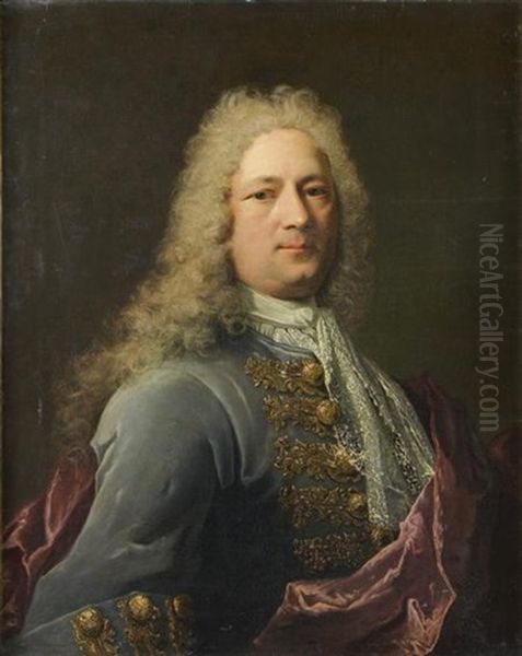 Portrait D'homme A L'habit Bleu Et A L'etole Mauve Oil Painting by Robert Levrac-Tournieres