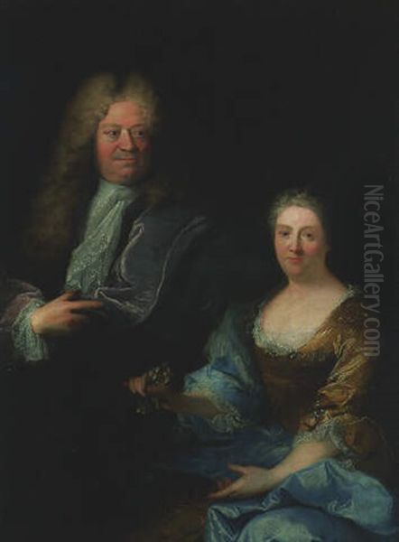 Double Portrait Of Nobleman And His Wife Oil Painting by Robert Levrac-Tournieres