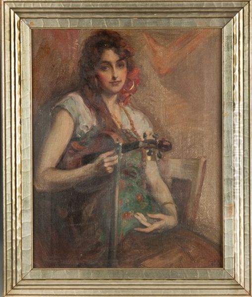 Gypsy Girl With Violin Oil Painting by Alexander Oscar Levy