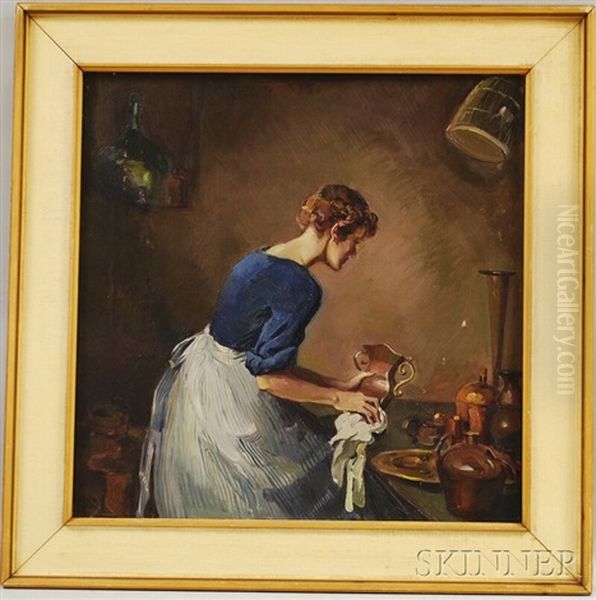 Cleaning Copper Oil Painting by Alexander Oscar Levy