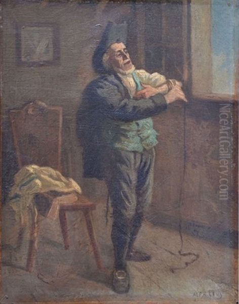 Homme Juif Posant Ses Phylacteres Oil Painting by Alphonse Jacques (Said) Levy