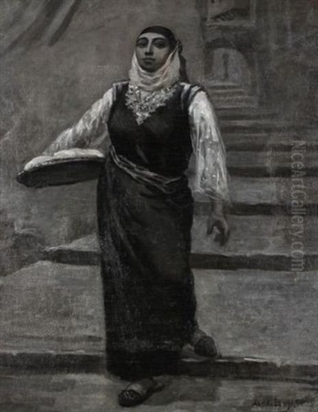 Jeune Femme Descendant Les Escaliers De La Casbah D'alger Oil Painting by Alphonse Jacques (Said) Levy