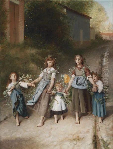 Frohliche Kinderrunde Oil Painting by Emile Levy