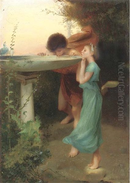 The Bird Bath Oil Painting by Emile Levy