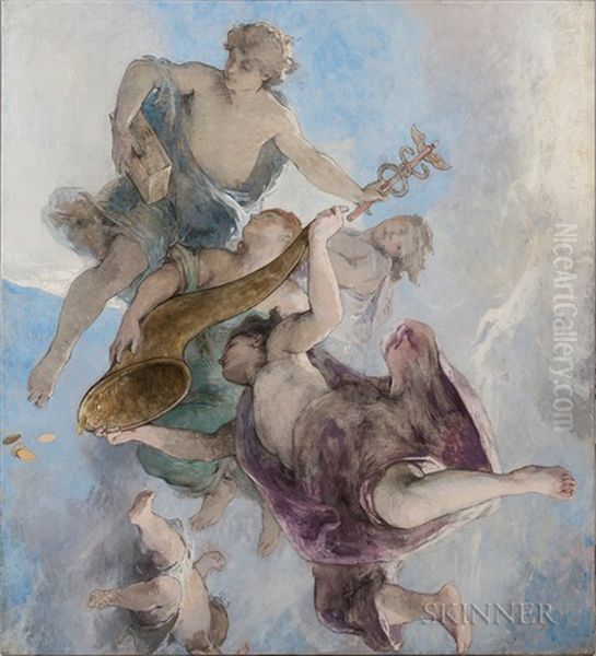 Cartoon For A Ceiling Decoration Depicting Health And Wealth Oil Painting by Henri Leopold Levy