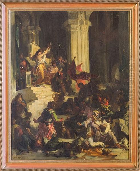 Scene De Massacre, Entree Des Croises A Constantinople Oil Painting by Henri Leopold Levy