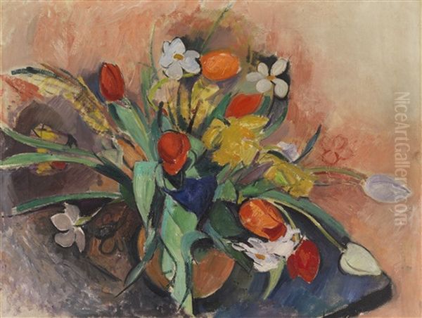 Vase Mit Tulpen Und Narzissen Oil Painting by Rudolf Levy