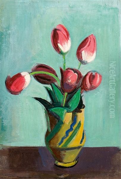 Rote Tulpen In Keramikkrug Oil Painting by Rudolf Levy