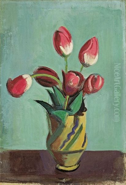 Rote Tulpen In Keramikkrug Oil Painting by Rudolf Levy