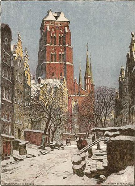 Sankt Marien In Danzig Mit Der Jopengasse. Oil Painting by Arthur Bendrat