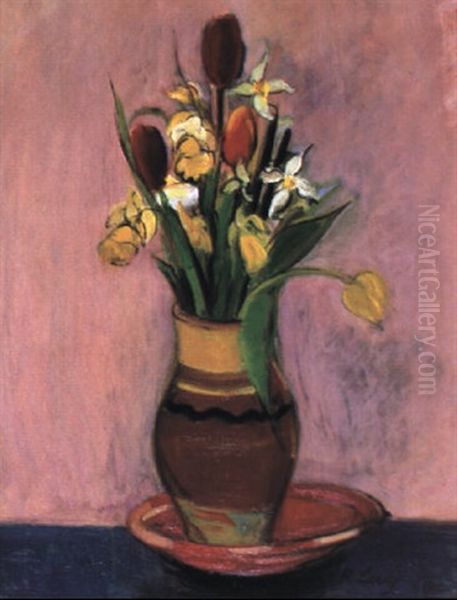 Still Life With Tulips Oil Painting by Rudolf Levy