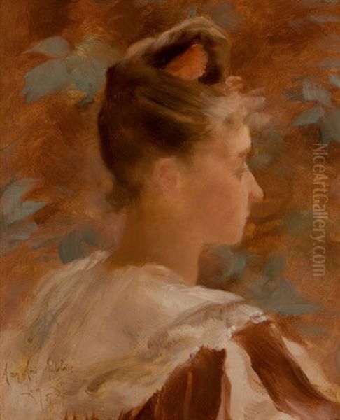 Portrait Of A Lady, July Oil Painting by Lucien Levy-Dhurmer