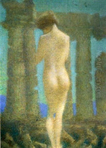 Femme Nue Parmis Des Colonnes Antiques Oil Painting by Lucien Levy-Dhurmer