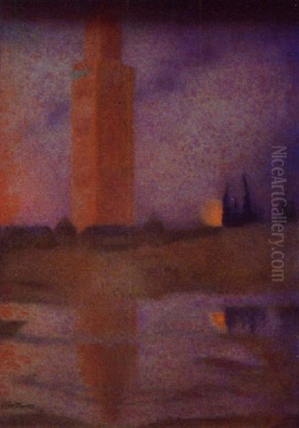 Marrakech - La Koutoubia Au Clair De Lune Oil Painting by Lucien Levy-Dhurmer