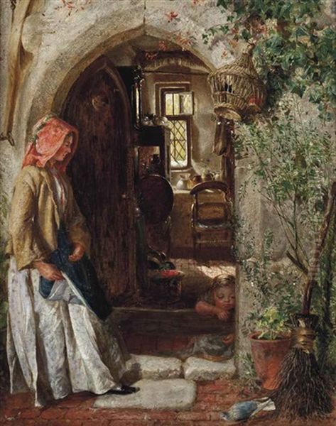 At The Doorway Oil Painting by Charles James Lewis