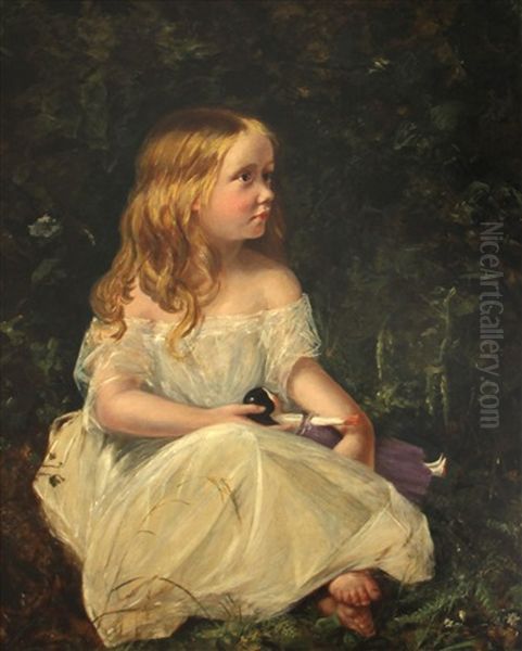 A Young Girl With Her Doll Oil Painting by Charles James Lewis