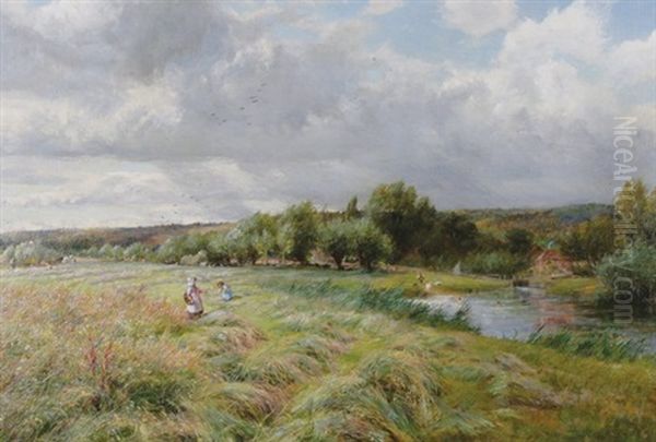 Summer Meadow Scene Oil Painting by Charles James Lewis