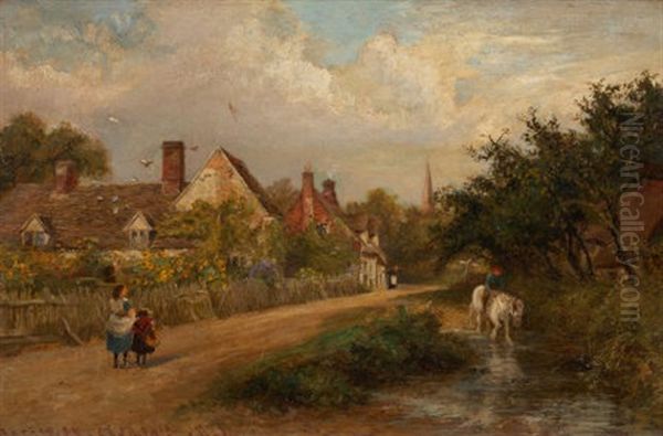 Village Scene Oil Painting by Charles James Lewis