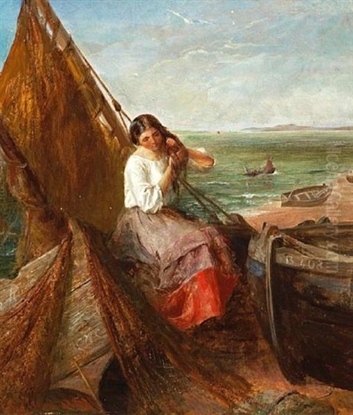 Fisher Girl Oil Painting by Charles James Lewis