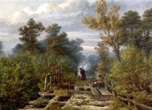 At The Old Bridge Oil Painting by Charles James Lewis