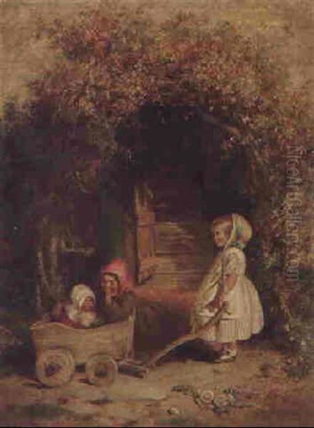 A Kentish Cottage Door Oil Painting by Charles James Lewis