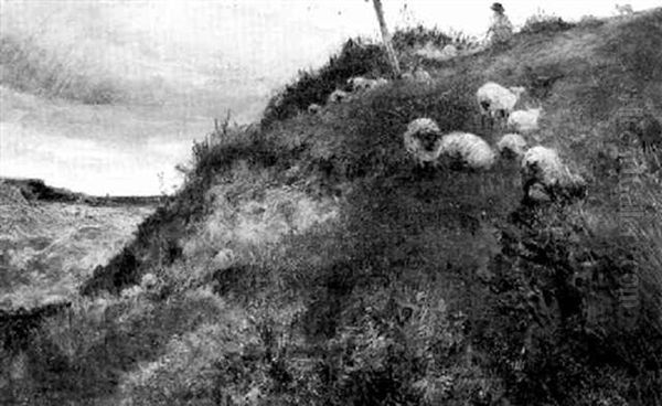 Sheep On Hillside Oil Painting by Charles James Lewis