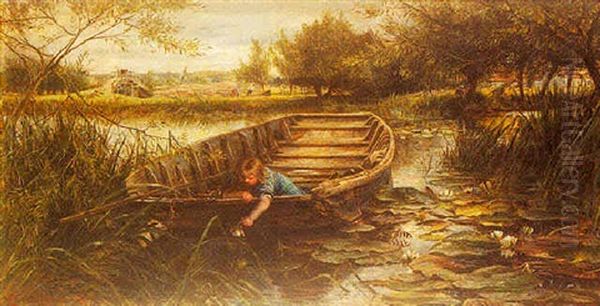 Picking Water Lillies Oil Painting by Charles James Lewis