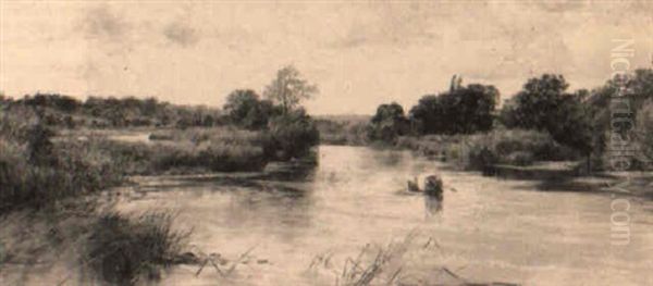 On The River Oil Painting by Charles James Lewis