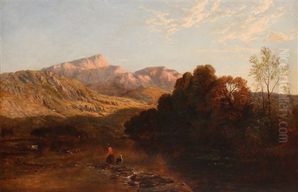 Landscape At Sunset Oil Painting by Edmund Darch Lewis