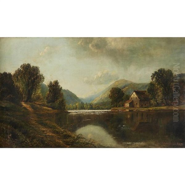 Cottage On A Lake Oil Painting by Edmund Darch Lewis