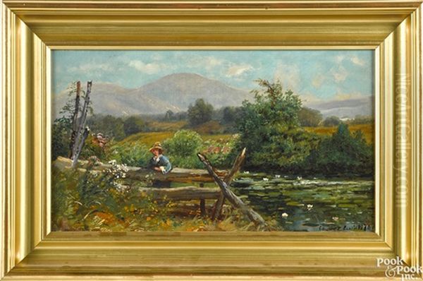 Landscape With A Woman Standing By A Fence Oil Painting by Edmund Darch Lewis