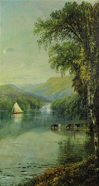 Cattle Grazing In The River Oil Painting by Edmund Darch Lewis