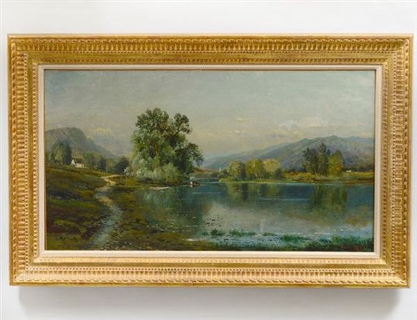 Mountainous Farm Landscape With Pond Oil Painting by Edmund Darch Lewis