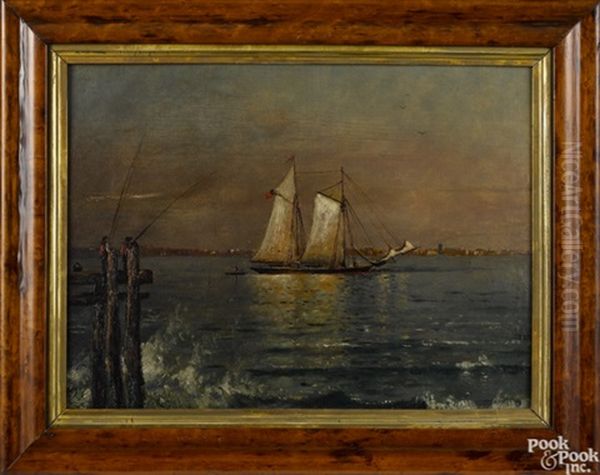 Coastal Scene With Fishermen And An American Ship Oil Painting by Edmund Darch Lewis