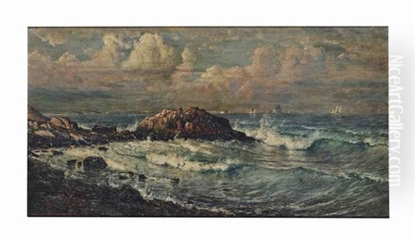 Waves Off A Rocky Coast Oil Painting by Edmund Darch Lewis