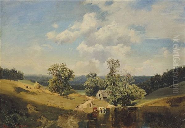 A Pastoral Landscape Oil Painting by Edmund Darch Lewis