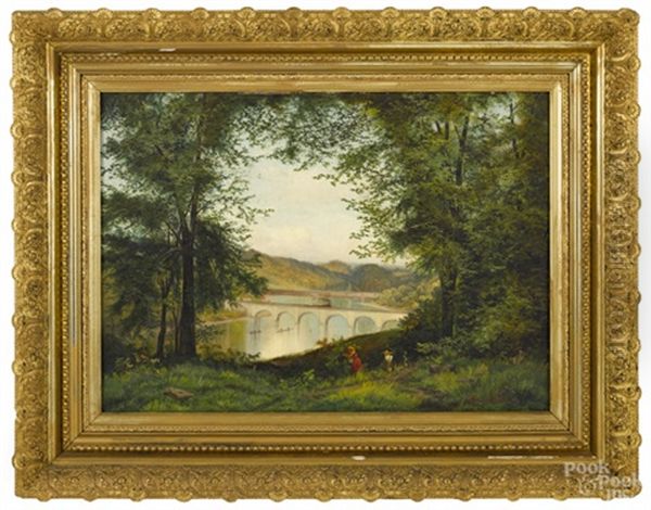 Landscape Of The Twin Bridges On The Schuylkill River Oil Painting by Edmund Darch Lewis