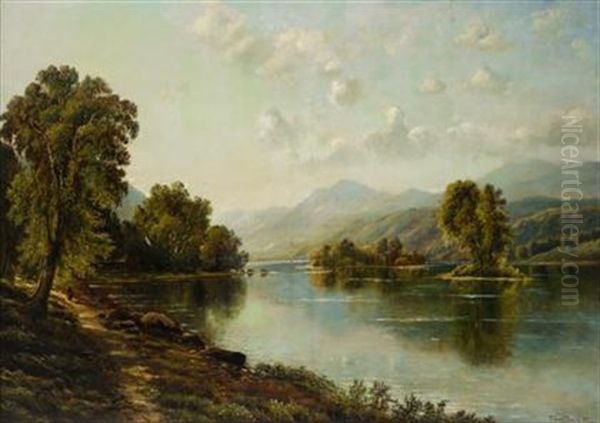 Lake Scene Oil Painting by Edmund Darch Lewis