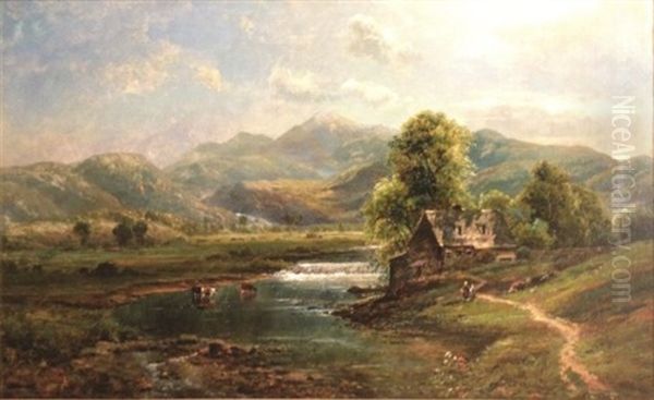 New England Landscape With Figures Oil Painting by Edmund Darch Lewis