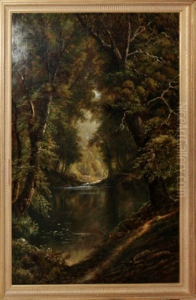 Forest River Scene Oil Painting by Edmund Darch Lewis