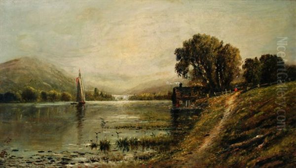 Sailboat On The Lake Oil Painting by Edmund Darch Lewis