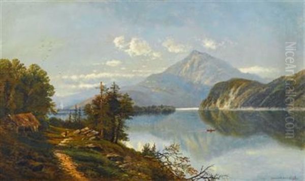 Boater On Mountain Lake Oil Painting by Edmund Darch Lewis