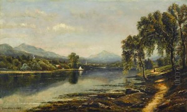 Riverscape With Sailboat Oil Painting by Edmund Darch Lewis