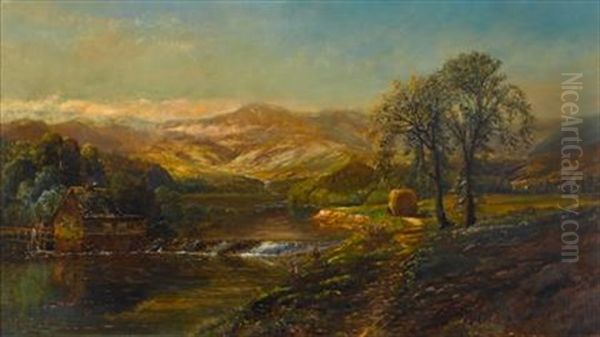 Extensive Landscape With Fisherman Oil Painting by Edmund Darch Lewis