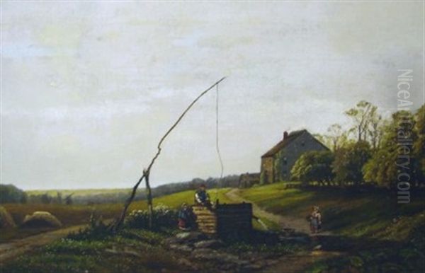 Farm Landscape Oil Painting by Edmund Darch Lewis