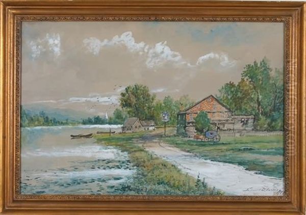 Scene Along The River Oil Painting by Edmund Darch Lewis