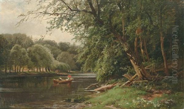 Trees By A River Oil Painting by Edmund Darch Lewis